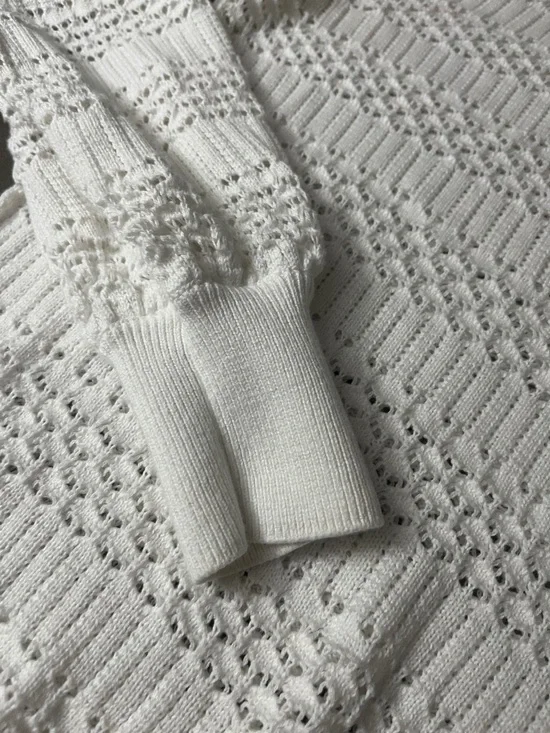 LOFT White Openwork Scoopneck Knit Sweater - Picture 3 of 11